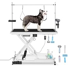 Lucky Pet Electric Lift Pet Grooming Table, Heavy Duty Pet Trimming Table, Professional X-Type Electric Lift for Large Dogs, with Overhead Arm, Clamps, Two Grooming Noose, 50 inch / Black