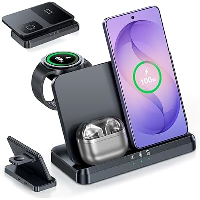Wireless Charger for Samsung 3 in 1 Wireless Charging Station for Galaxy S26 Ultra S25 S24, Z Fold Flip 76, Detachable Watch Charger for Galaxy Ultra 876, Foldable, Fast Charging, No Adapter