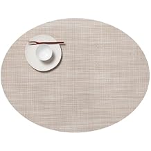 Chilewich Mini Basketweave Placemats - Woven Placemats Set of 4 - Reusable, Stain-Resistant, Indoor/Outdoor Tabletop Protection - White - 14" x 19.25" Oval