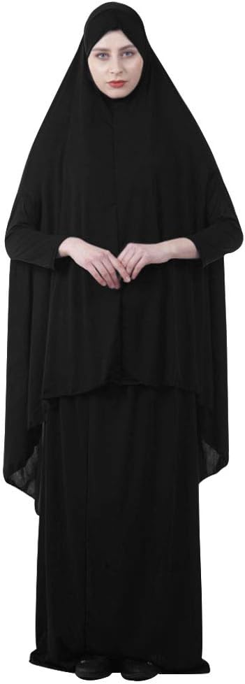 Queena Muslim Women's Two-piece Prayer Dress Hijab Scarf Full Length Islamic Abaya Set for Hajj Umrah