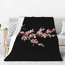 Aqua Pink Cherry Blossom Floral Christmas Flannel Blanket 80x60in,Ultra Soft Anti-Pilling Throw Blanket for Couch,Sofa & Bed,Festive Holiday Plush Fleece Blanket As Gifts