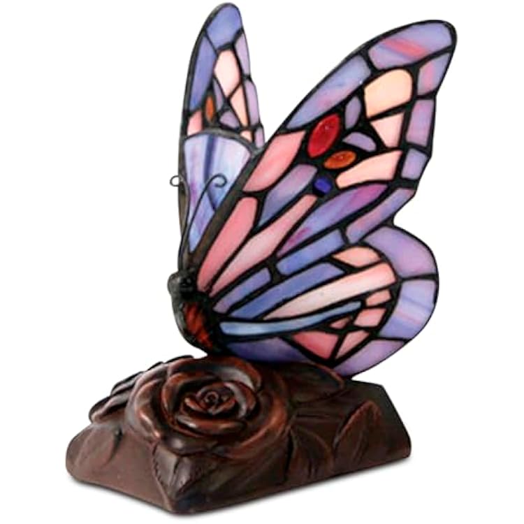 OneWorld Memorials Tiffany Style Butterfly Lamp, Butterfly Stained Glass Lamp, Memorial Keepsake for Loved Ones - Extra Small - Purple Cremation Keepsake Urn for Ashes