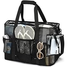 PIG PIG GIRL Mesh Beach Bag, Foldable Extra Large Beach Bags with Zipper Pool Bag with Portable Phone Pouch for Vacation Pool