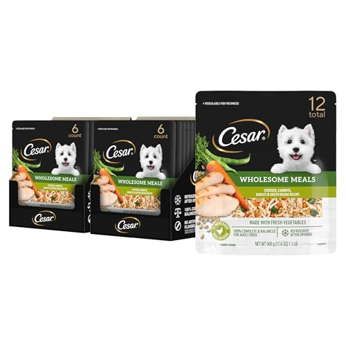 Cesar Wholesome Meals Wet Dog Food Chicken, Carrots, Barley & Green Beans Recipe, Wet Food for Dogs, 17.6 oz Pouch, 12 Count