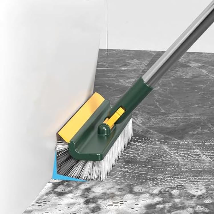 Floor Scrub Brush with Long Handle, 3 in 1 Scrape and Heavy-Duty Stiff Bristle Scrubber Brush with Hair Clip, Deck Brush for Cleaning Shower Bathroom, Patio, Garage, Kitchen, Bath Green