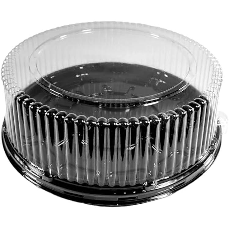 PACTOGO 18 Round Black Plastic Cater Trays with Clear Dome Lids - Disposable Stackable Serving Platters for Parties, Holidays, Events, and Buffet Pack of 10 Sets