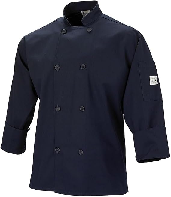 Mercer Culinary M60010NBXS Millennia Men's Cook Jacket with Traditional Buttons, X-Small, Navy Blue