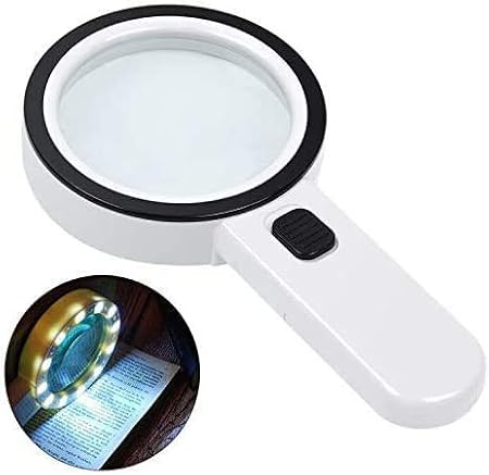 Magnifying Glass with Light, 30X Large Handheld Magnifying Glass 12 LED Illuminated Lighted Magnifier for Macular Degeneration, Seniors Reading, Soldering, Inspection, Coins, Jewelry, Exploring