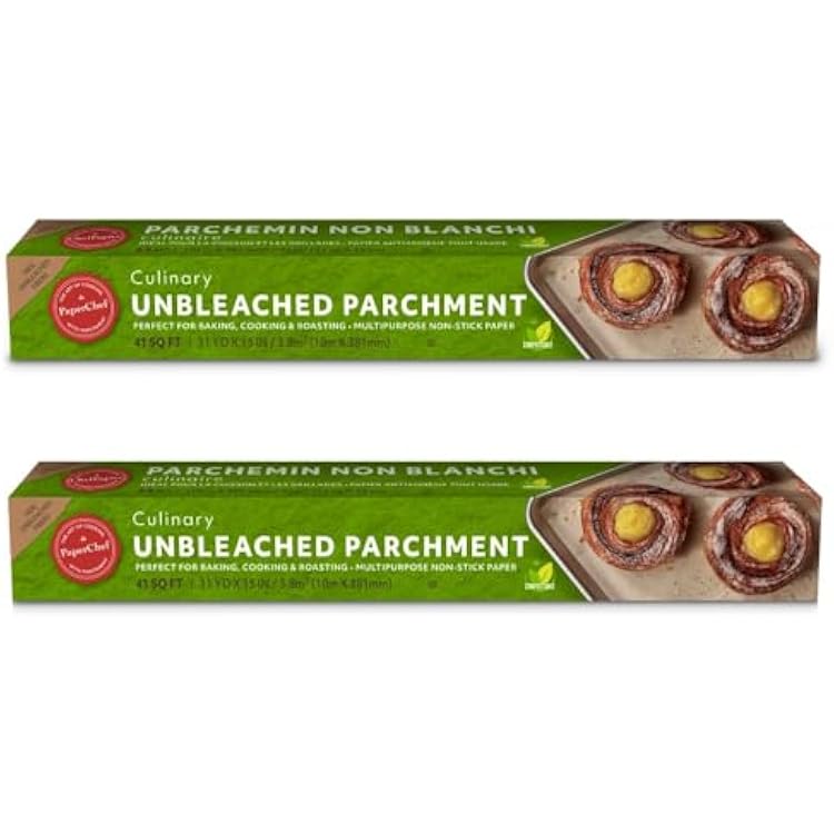 PaperChef - Culinary Grade, Unbleached Parchment Paper Non-Stick, Compostable, Easy Cleanup Genuine Vegetable Parchment for Baking, Roasting, Air Frying 15 x 33 Roll 41 sq ft - 2 Pack