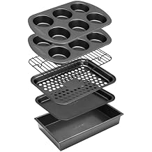NutriChef 6-Piece Toaster Oven Bakeware Set, Compact Non-Stick Stackable Baking Pan Set with Muffin Pans, Roasting Tray & Baking Sheets, Durable Stain-Resistant Carbon Steel Design for Toaster Ovens