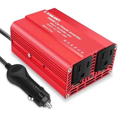 LVYUAN 500W Power Inverter for Vehicles DC 12V to 110V AC Car Plug Adapter Outlet Converter with 2 USB Fast Charging Ports and 2 AC Outlets Car Charger Adapter