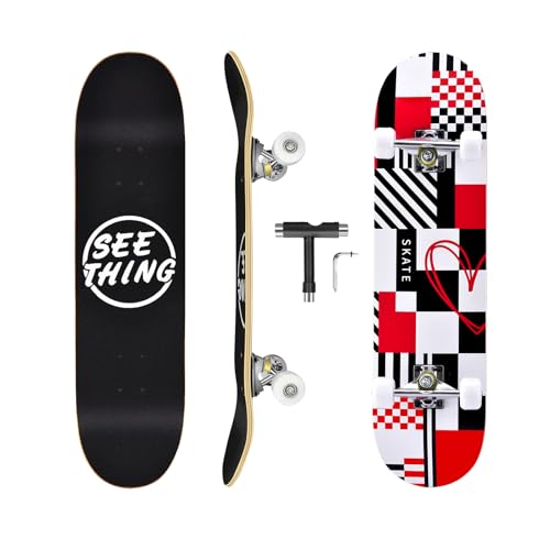 seething 31 Standard Skateboards with Pro Trucks,7 Layer Canadian Maple Double Kick Concave Standard, Ideal for All Experience Levels with Multifunction Skate T-Tool