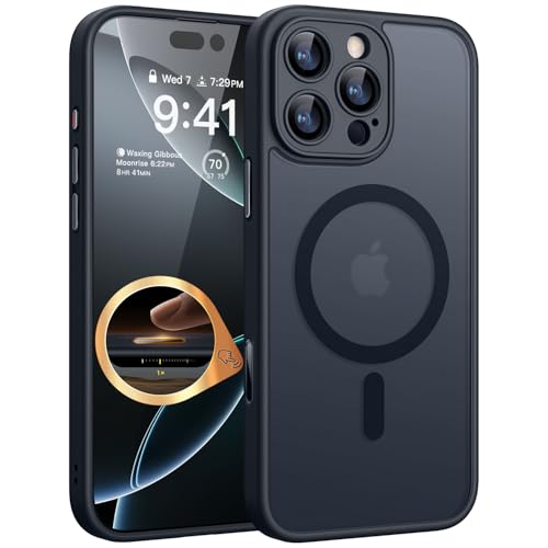 CANSHN Magnetic & Camera Control Compatible with iPhone 16 Pro Case, [Full Camera Protection] [Compatible with Magsafe] [Translucent Matte] Shockproof Protective Phone Cover 6.3 Inch - Black