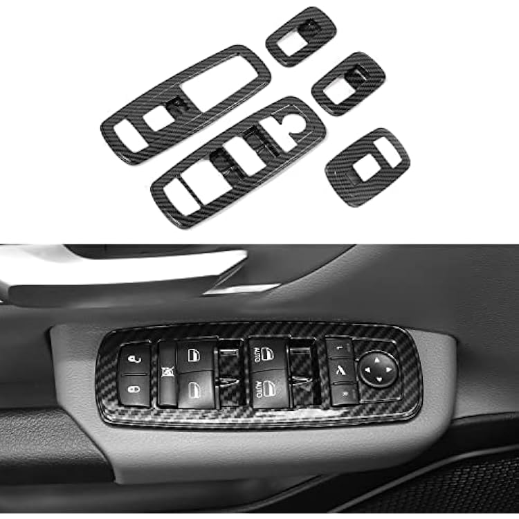 Carbon Fiber Window Lift Switch Cover Interior Button Trim Kit Compatible with 2018-2025 Dodge RAM