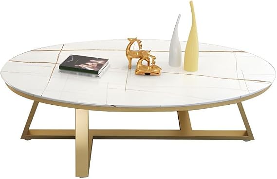 Nordic Oval Marble Coffee Table - White/Gold Top, Gold Base - 39.5" L x 19.5" W x 18" H
