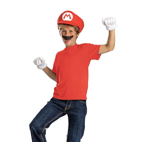 Disguise Mario Child Costume Accessory Kit, Official Super Mario Costume Hat with Gloves and Mustache, One Size Child