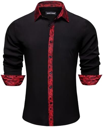 Barry.Wang Mens Business Shirts Long Sleeve Button Down Formal Shirt Collar Cuff Contrast Casual Dress Shirt Party Disco