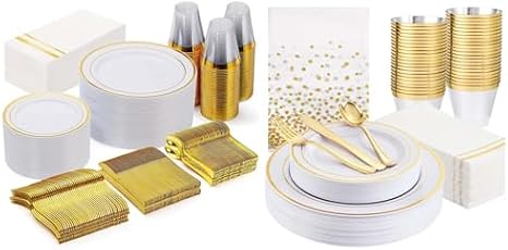 GATHER Gold Plastic Plates & White and Gold Plates