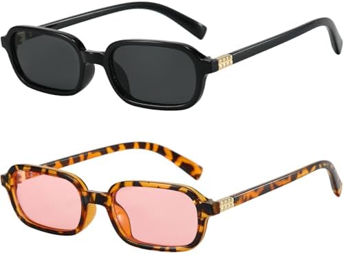 Retro Rectangle Sunglasses for Women Vintage Trendy Small 90s Style Narrow Square Frame UV400 Protection