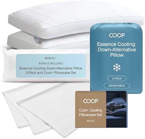 Coop Sleep Goods 2 Essence Cooling Pillows + 2 Cool+ Cooling Pillowcases King Bundle