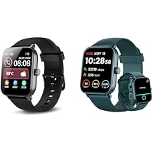 Gydom Smart Watch for Women Men Android & iPhone, Matte Black + DarkGreen