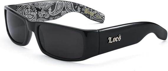 Locs Mens Hardcore Wrap Around Sunglasses with Bandana Print Inside, Black - Black Inside, Medium