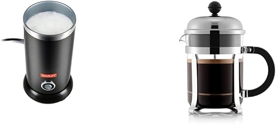 Bodum Bistro Electric Milk Frother + Bodum Chambord French Press Coffee Maker Bundle