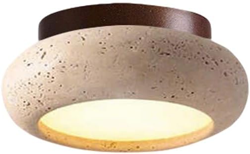Wabi-sabi Stone Ceiling Light, Japanese Style Yellow Travertine Ceiling Lamp, 10W LED Farmhouse Vintage Close to Ceiling Light Fixtures for Bedroom Hallway Entryway Kitchen Foyer Staircase