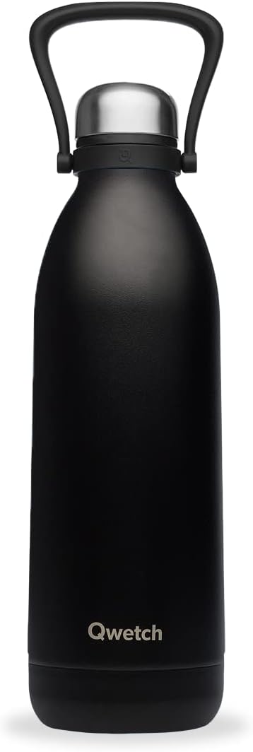 QWETCH - Isothermal Bottle - Titan Matt Black 1,5L - 48h Cold & 16h Hot - BPA Free, Waterproof - Stainless Steel Bottle with Carrying Handle