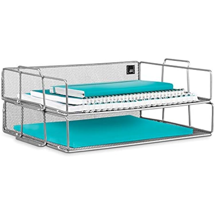 Mindspace 2 Tier Stackable Letter Tray | Paper Tray Desk Organizer | The Mesh Collection, Silver