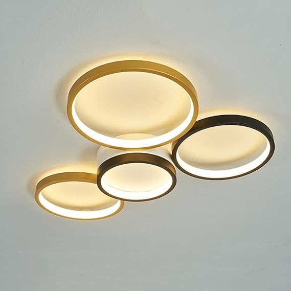 Modern LED Ceiling Lamp, 47W/55W/72W Flush Mount Ceiling Light with 3/4/5 Ring Circle, Metal LED Chandelier Light Fixtures for Living Room Bedroom Kitchen