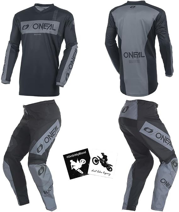 MX Outfit O'Neal Element Racewear Black Gray Protective Pants Jersey riding bundle motocross dirt bike combo set