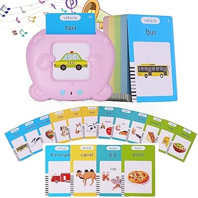 Talking Flash Cards for Toddler 1 2 3 4 5, Pocket Speec, Talking Learning Flash Cards Educational Toys Sensory Toys Gift for Boys and Girls 510 Sight Words-Bear Pink