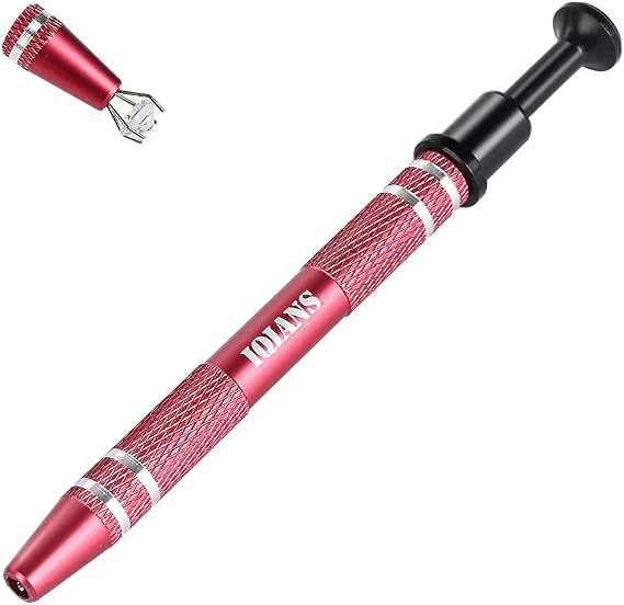 Diamond Holder Terp Pearl Cotton Claw Grabber Tool Stainless Steel 4 Prongs Pick up Tool Grabber Gem Tweezers for Jewelry Making Accessory, IC Chip, Electronic Components, Nails Clamping Red
