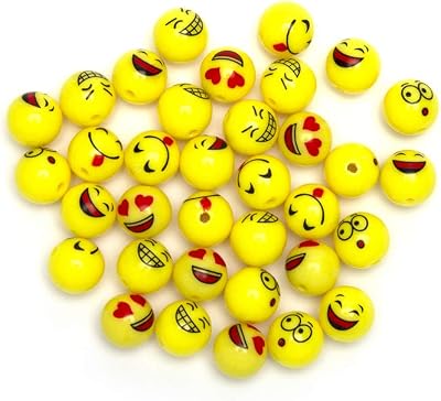 Cousin DIY Smiley Expressions Fun Pack, 36 Acrylic Emoji Beads in Bright Yellow