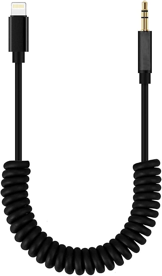 Microcase iPhone Lightning to Aux Converter 3.5 mm Spiral Audio Cable Black - AL2693