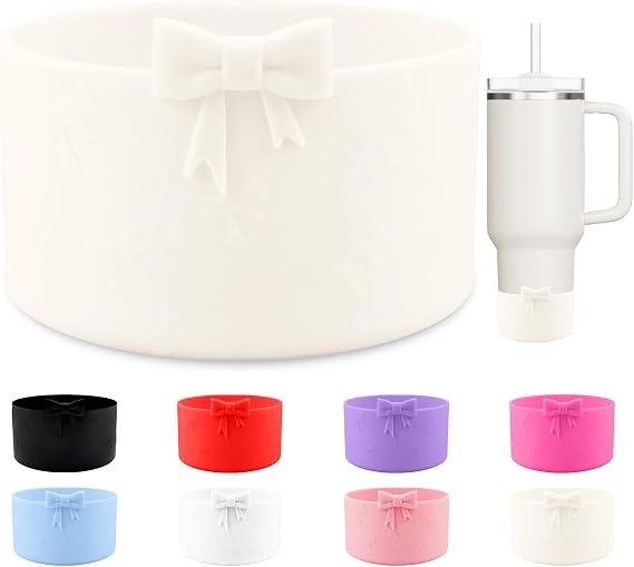 Bow Protective Silicone Boot,Compatible with Stanley Cup 20/30/40Oz,for Hydroflask Boot 12-24Oz,More Bottles with 2.95in Bottom,for Stanley Boot for Stanley Cup Accessories (Off-White)