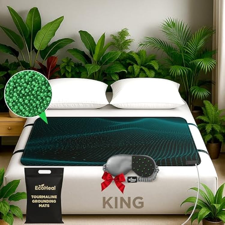 Luxury Tourmaline Grounding Mat King 75 x 27 for Bed & Desk Conductive PU Leather Surface, Quality Certified, Includes Silver Sleep Mask & 15ft Cord
