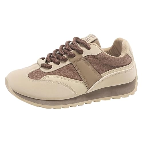 Womens Fashionable Sports Shoes - Thick Sole, lace-up Design, Patchwork Color Scheme - Suitable for Daily wear or Walking.