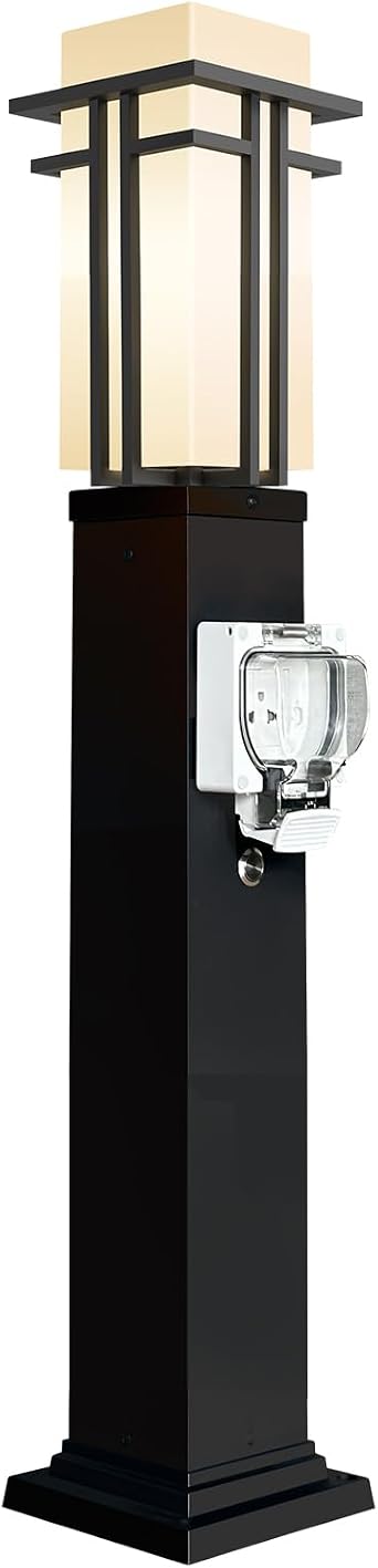 Outdoor Lamp Post with Outlet, Modern Post Light Fixture for Yard, Aluminum Lamp Pole Outdoor Lighting with Glass, Waterproof Outside Street Light for Pathway Garden Patio (40''H, 1 pc)
