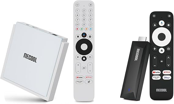 Android TV Box 11.0, MECOOL KM2 Plus Deluxe Smart TV Box 4GB 32GB and TV Stick 4K Streaming Stick Device MECOOL Android 12.0 MEgo1 4K HDR 2GB 8GB Bundle