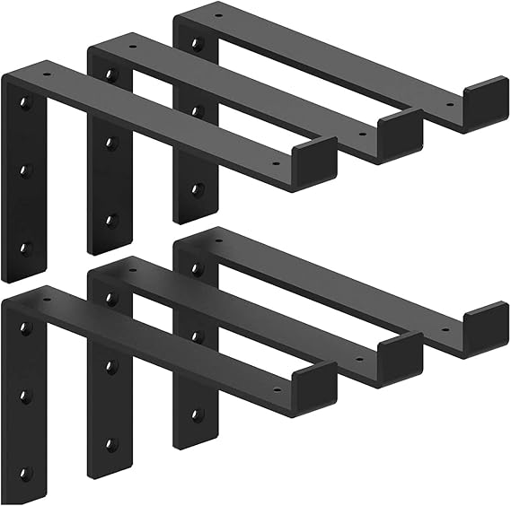 Shelf Brackets12 Inch Lip Brackets for Shelves, Industrial Forged Steel Floating Shelf Bracket, Handcrafted Forged Heavy Duty Rustic Black Shelf Brackets, Raw Metal/Steel Floating Shelf 6 Pack(11.25)