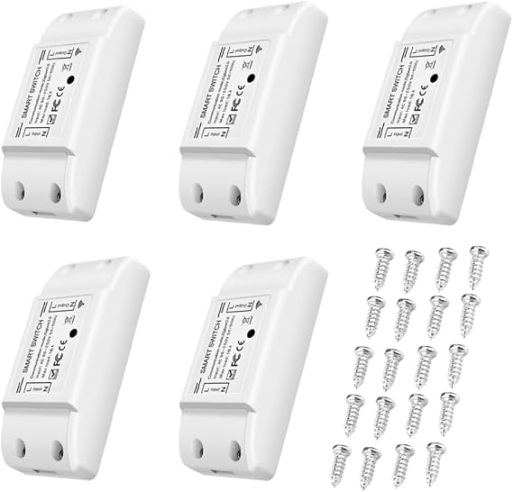 5Pcs WiFi and BT Smart Switch 10A 2200W Dual-mode On/Off Device Voice Tuya Remote Control Timing Switch Smart Home Voice Control for Electric