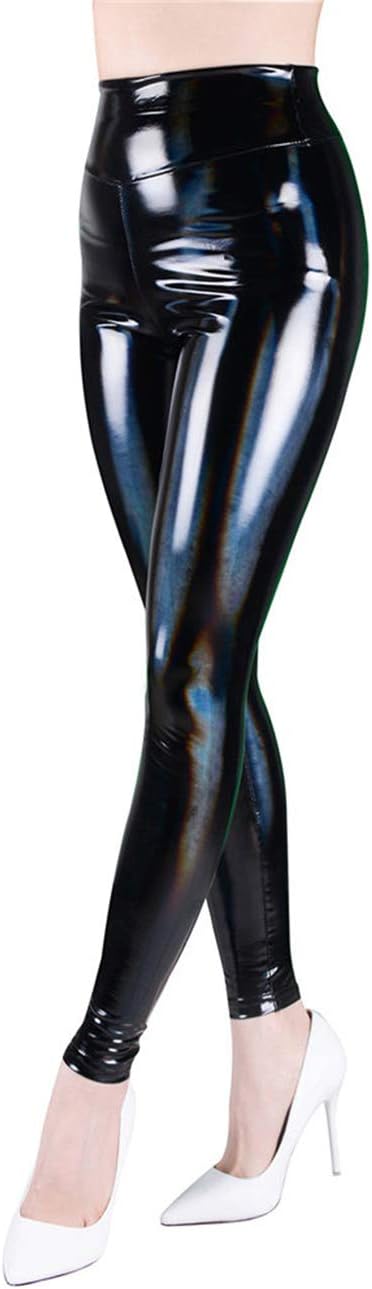 Women's Liquid Wet Look Slim Leggings Sexy Holographic Stretchy Skinny Pencil Pants High Waist Leggings