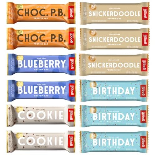 good! Snacks 5 Flavor Variety Pack, Vegan Protein Bars, Soy & Gluten Free, Plant Based, Low Sugar, 15g Clean Protein, Healthy Superfood Snack, 12 Bars