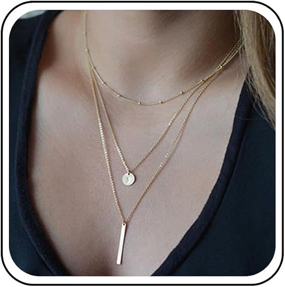 Boho Layered Bar Coin Necklace Sequins Choker Gold Round Disc Necklaces Bar Pendant Multilayer Necklace Chain Wedding Jewelry Long Necklaces for Women