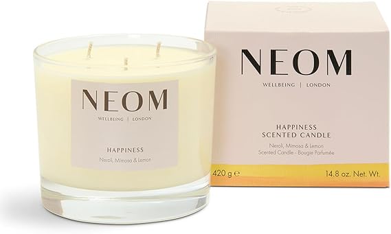 NEOM- Happiness Scented Candle, 3 Wick | Essential Oil Aromatherapy Candle | Neroli, Mimosa & Lemon | Scent to Make You Happy