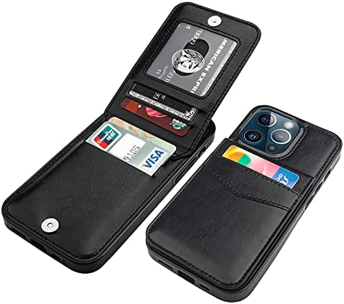 KIHUWEY Compatible with iPhone 13 Pro Case Wallet with Credit Card Holder, Premium Leather Magnetic Clasp Kickstand Heavy Duty Protective Cover for iPhone 13 Pro 6.1 inch(Black)