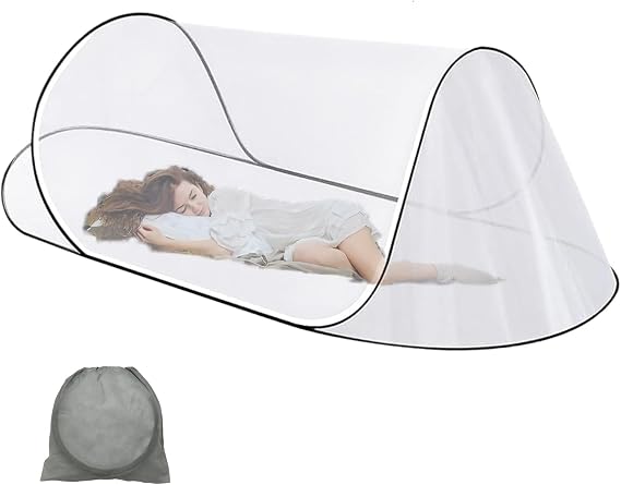 200 * 80 * 56cm Foldable Pop-Up Mosquito Net with Zip, Portable Ultra Light Family Tent for Single Bed, Easy & Fast Installation Mosquitos Net Bed for Home, Dorm, Outdoor, Travel, Camping (White)