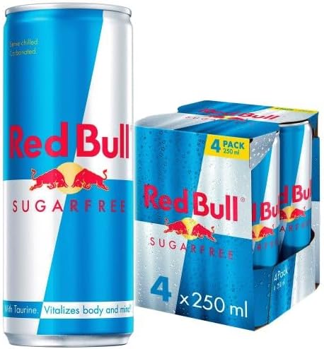 Energy Drink 4 Pack Multipack – Refreshing Summer Edition | Boost Energy Anytime | Perfect for Gym, Work & Travel (Red Bull Sugar Free Energy Drink Cans 4x250)